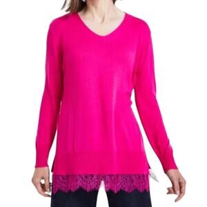 INC International Concepts Women's Lace-Trim Tunic Sweater in Pink Tutu